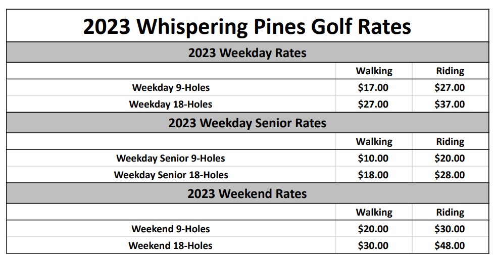 Rates Whispering Pines Golf Club